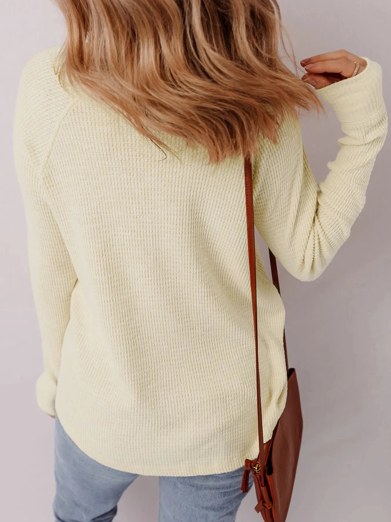 Textured Knit Half Buttons Henley Top