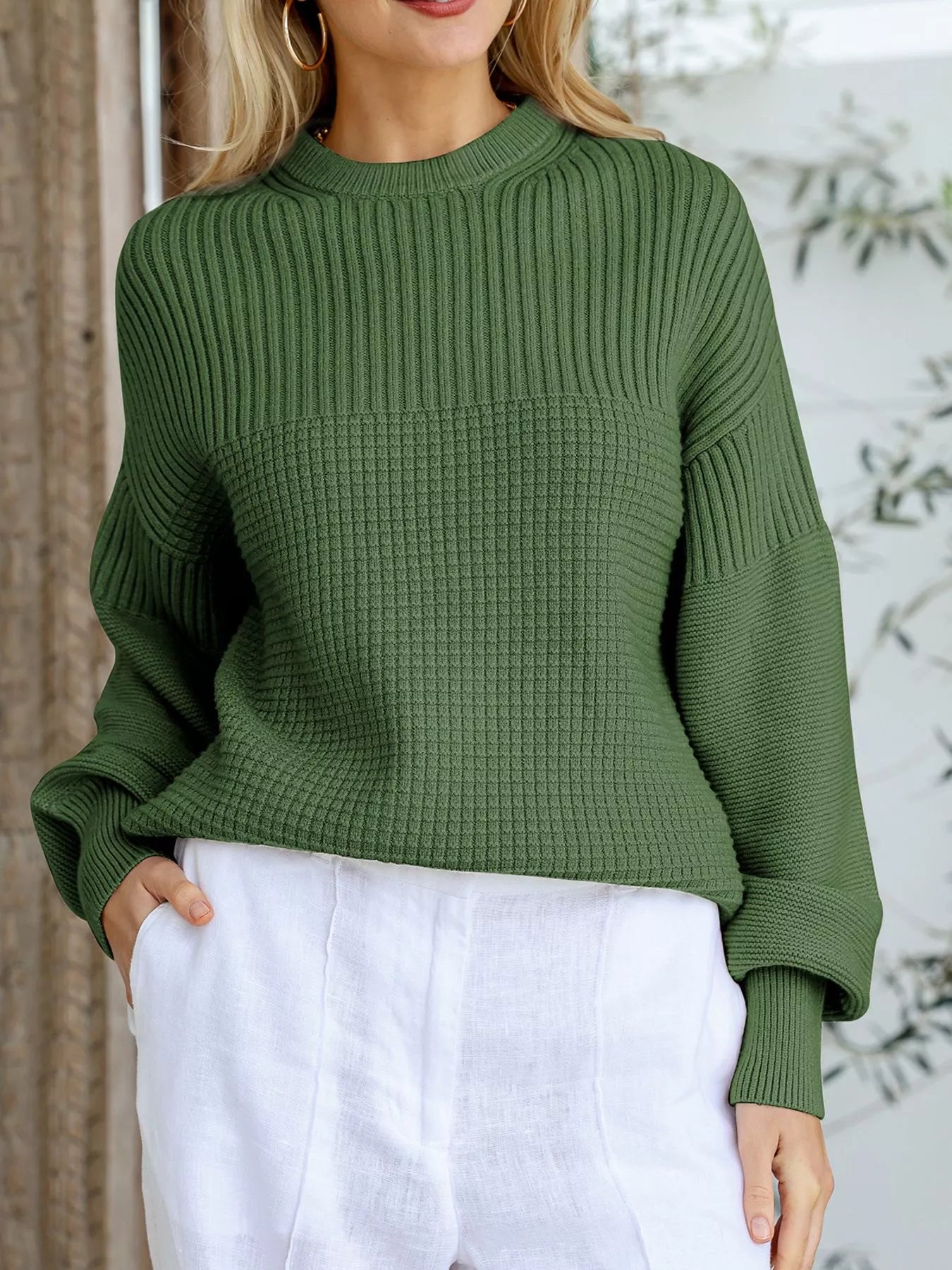 Textured Knit Round Neck Sweater
