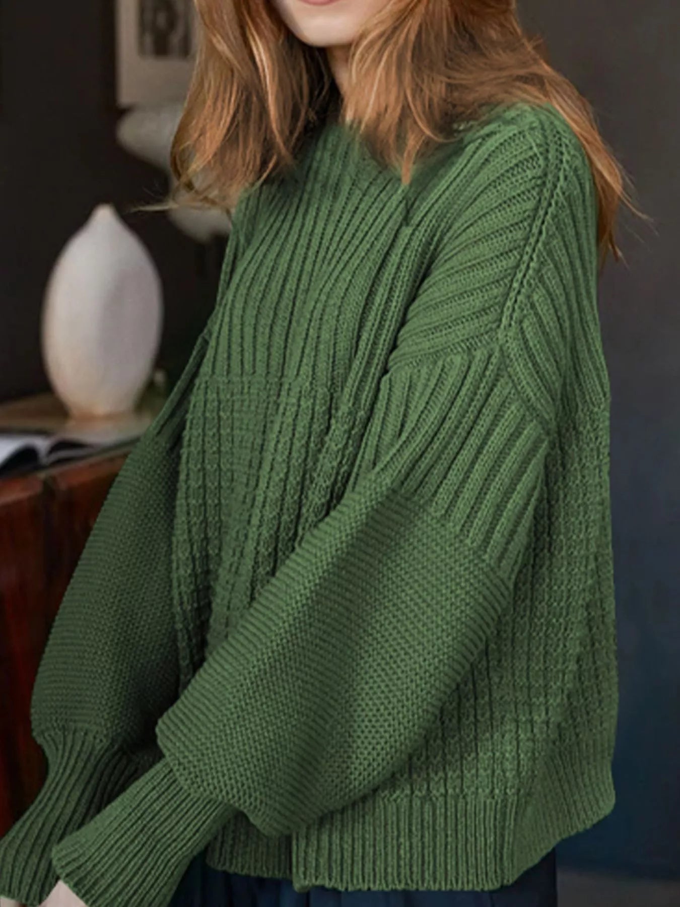 Textured Knit Round Neck Sweater