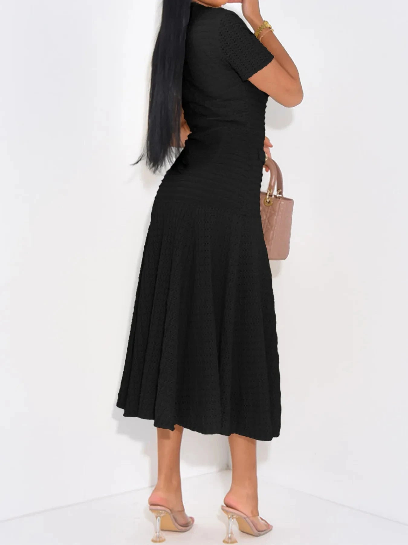 Textured Knit Short Sleeve Dress