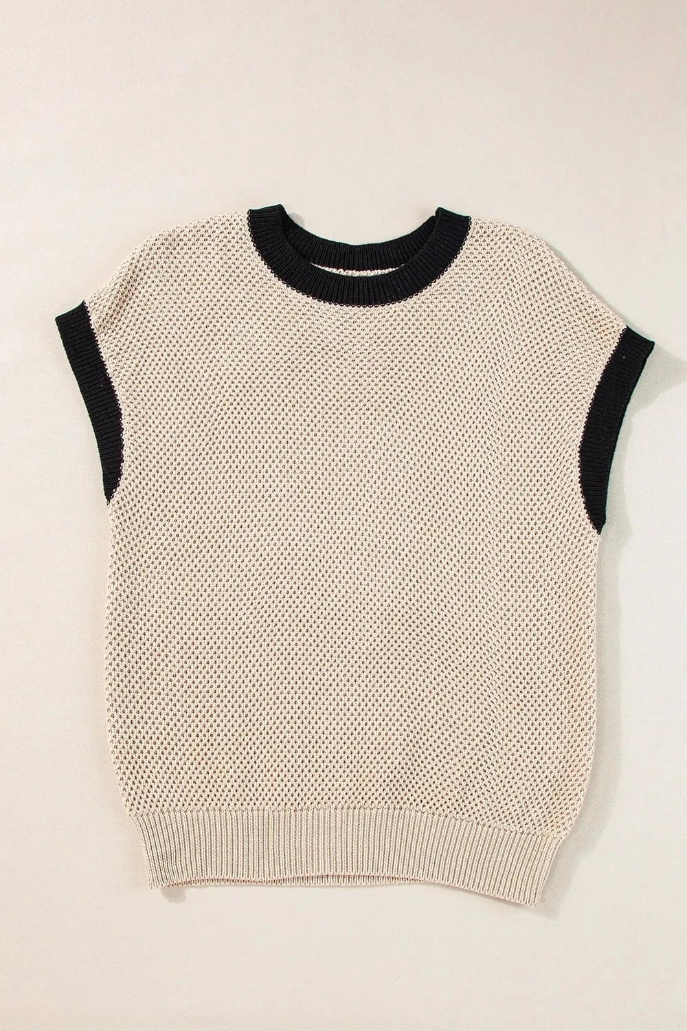 Textured Knit Sweater with Contrast Trim Details