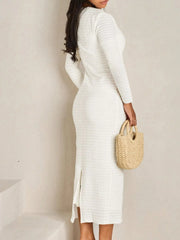 Textured Long Sleeve Midi Dress