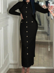 Textured Long Sleeve Midi Dress Black / S