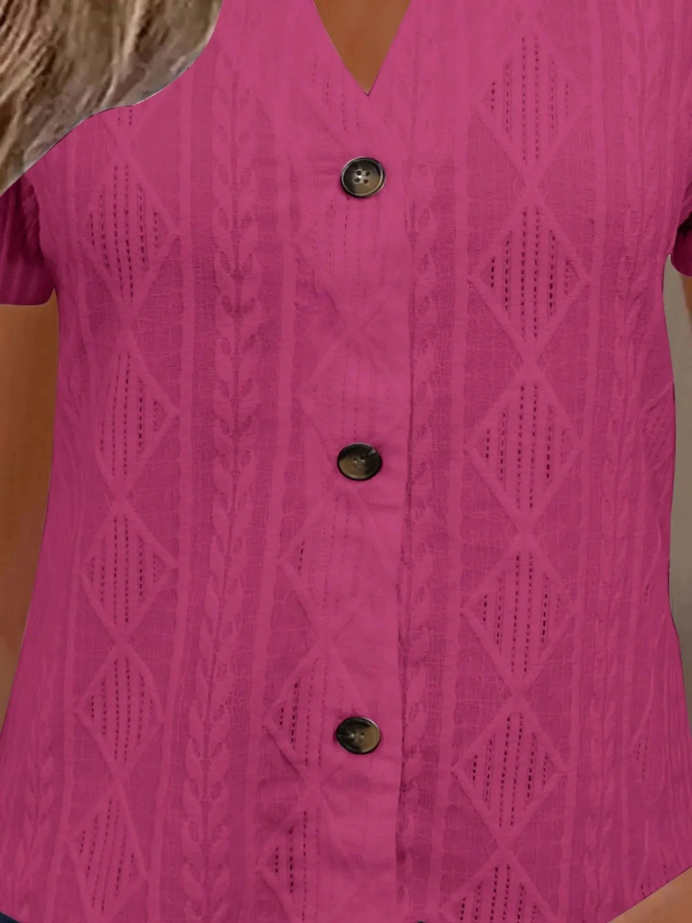 Textured Notched Short Sleeve Blouse