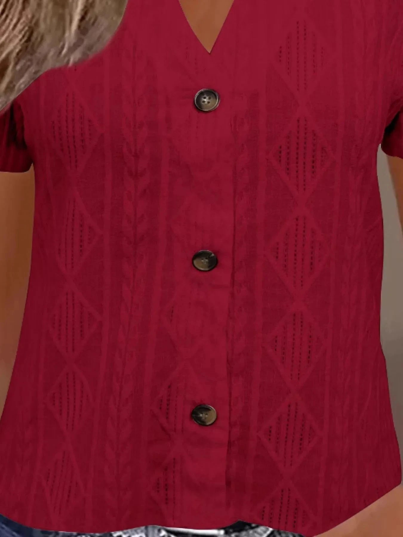 Textured Notched Short Sleeve Blouse