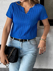 Textured Notched Short Sleeve Blouse