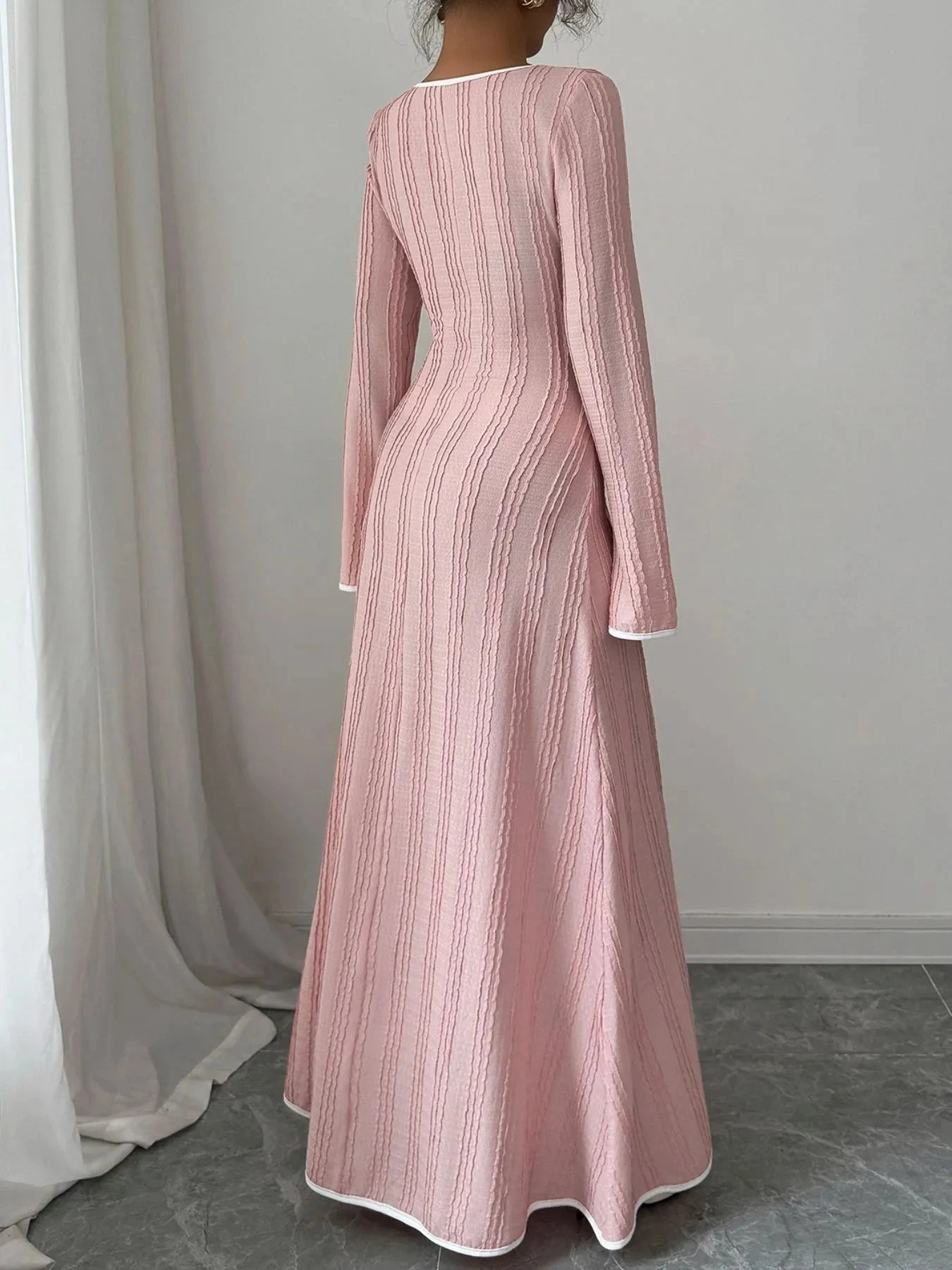 Textured Square Neck Long Sleeve Maxi Dress