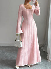 Textured Square Neck Long Sleeve Maxi Dress Blush Pink / S
