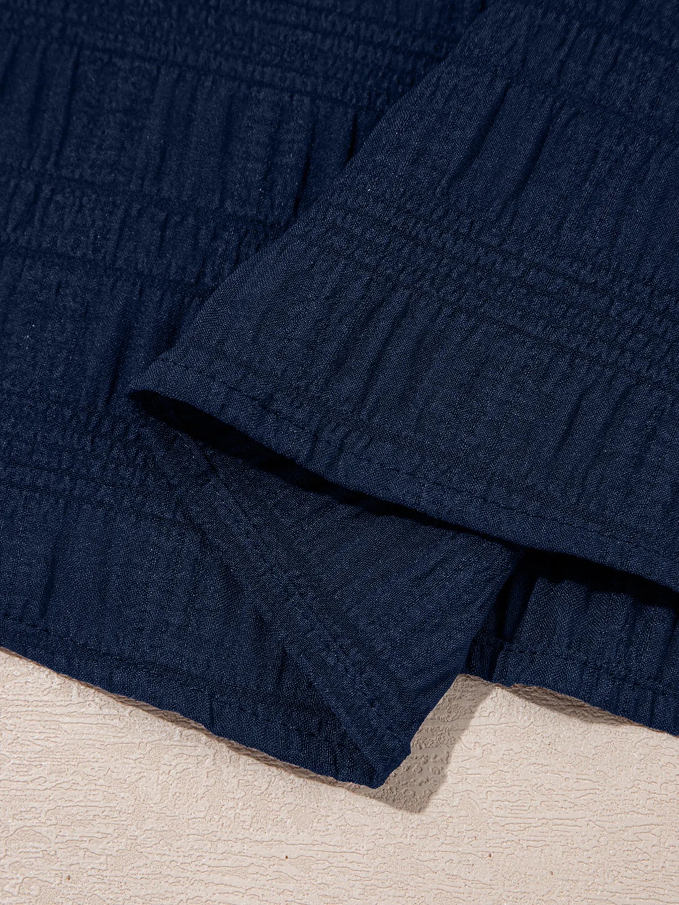 Textured Square Neck Top and Shirred High Waist Shorts Set