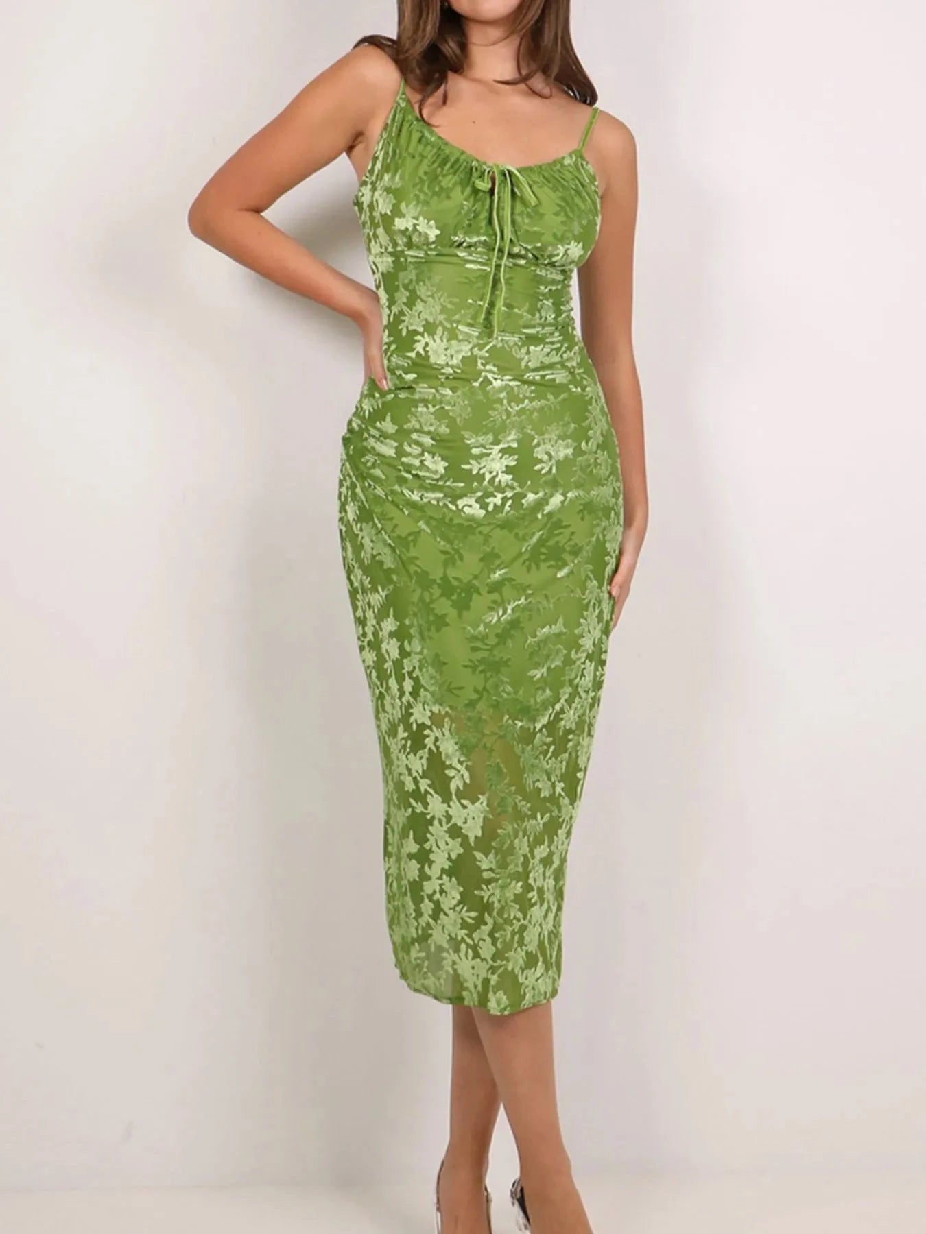 Textured Tie Front Cami Dress