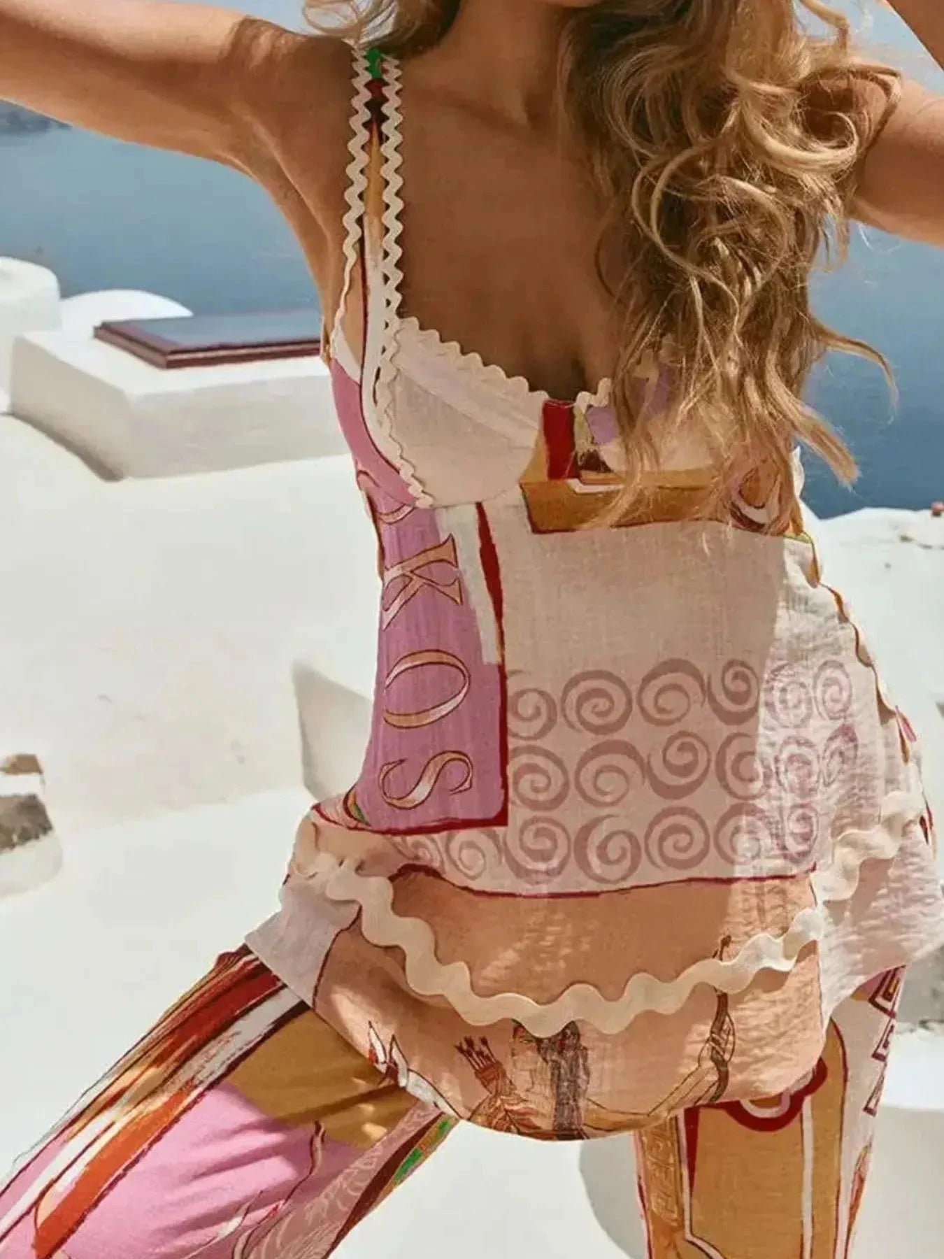 Tie Back Printed Cami and Pants Set