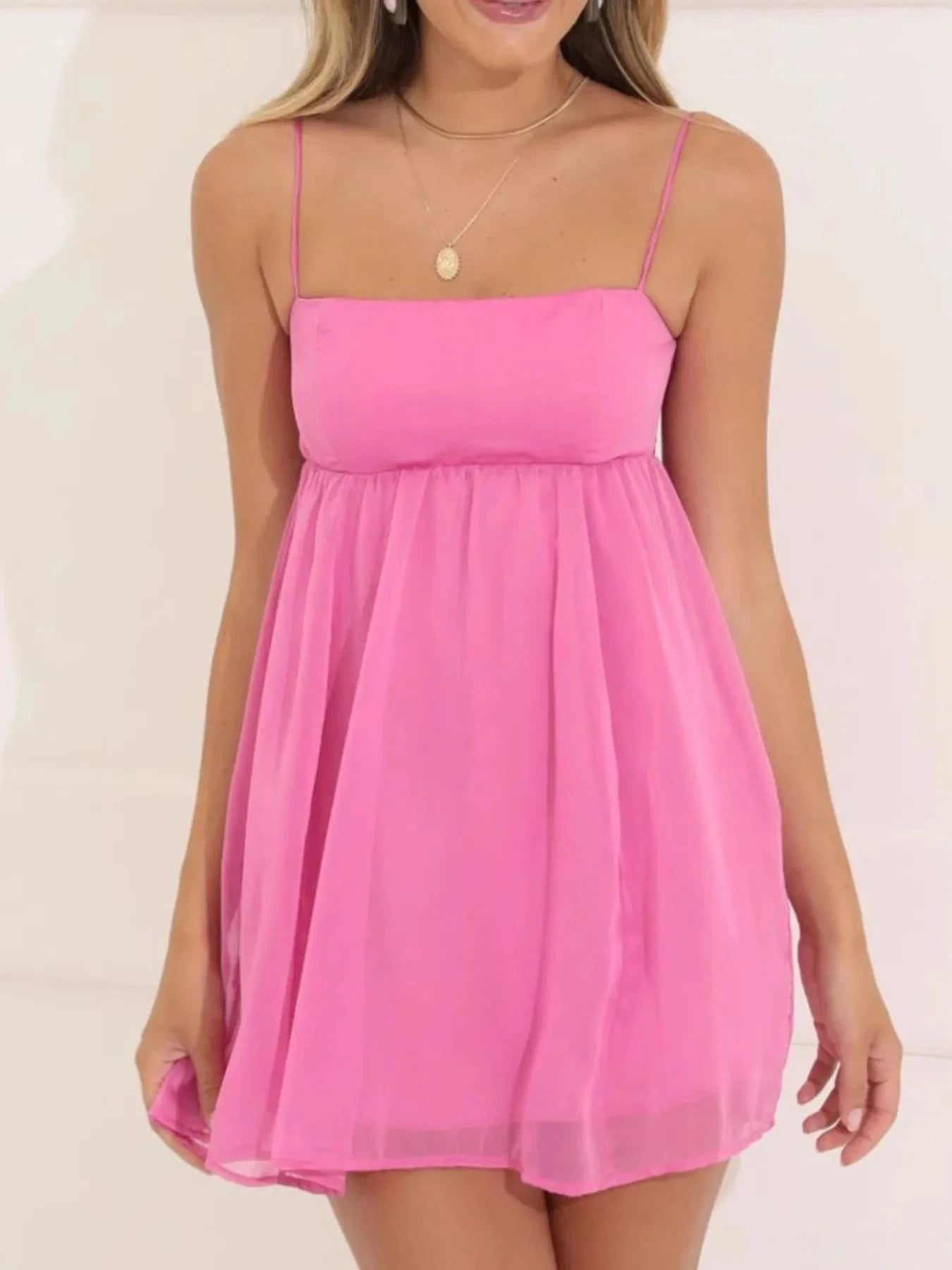 Tie Back Spaghetti Strap Mini Dress Rose Red / S