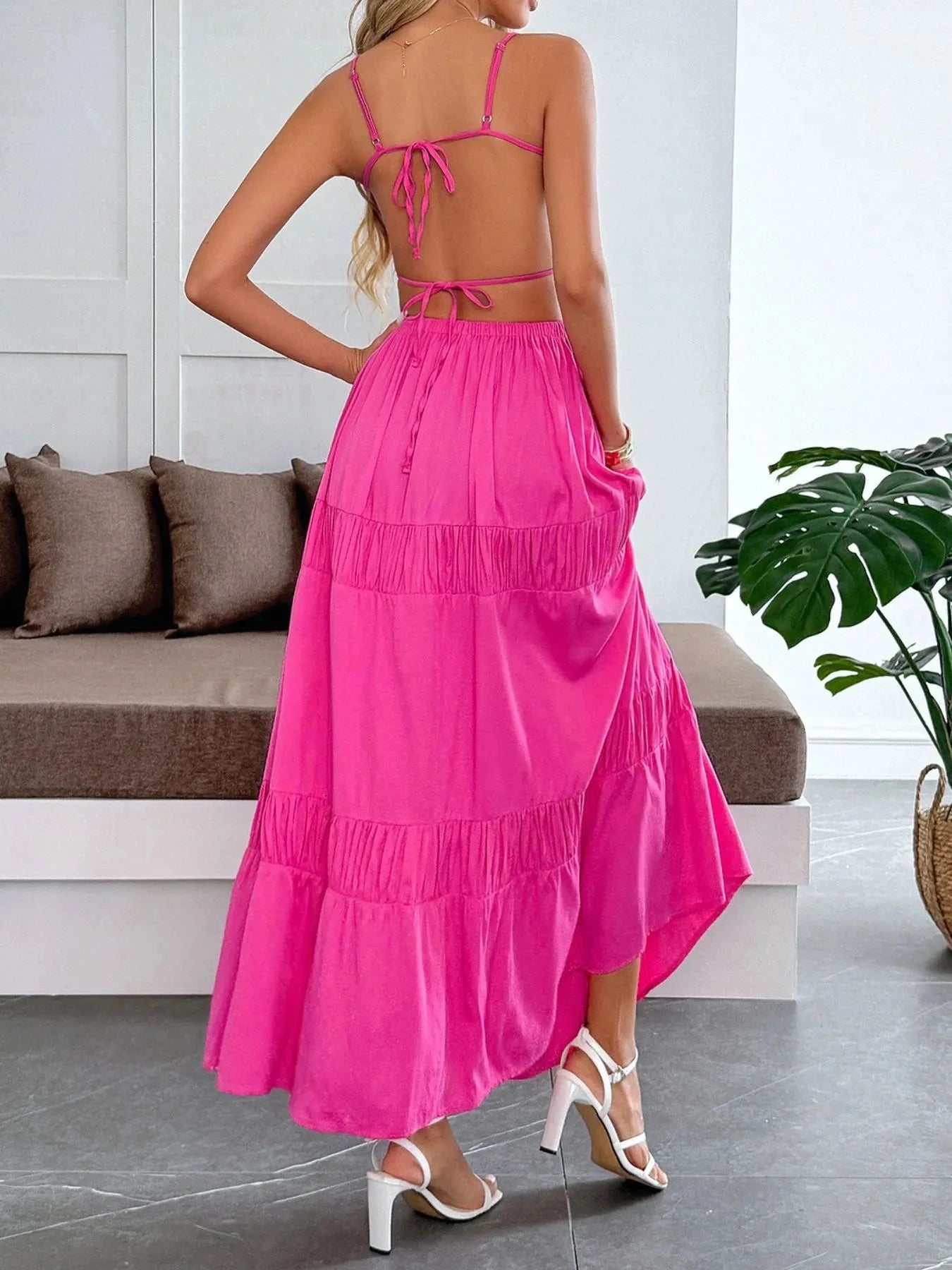 Tie Back Tiered Maxi Cami Dress