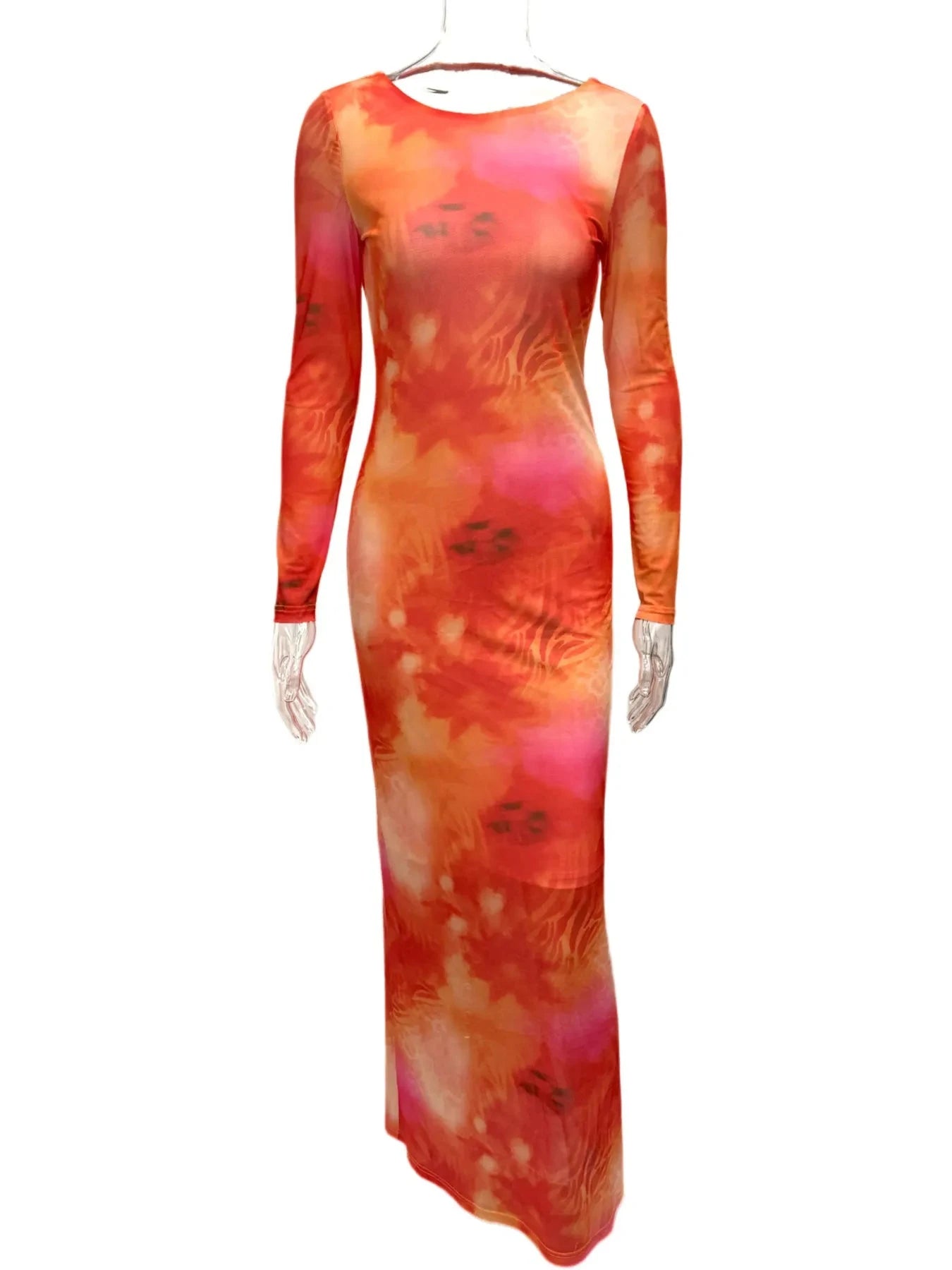 Tie-Dye Long Sleeve Maxi Bodycon Dress