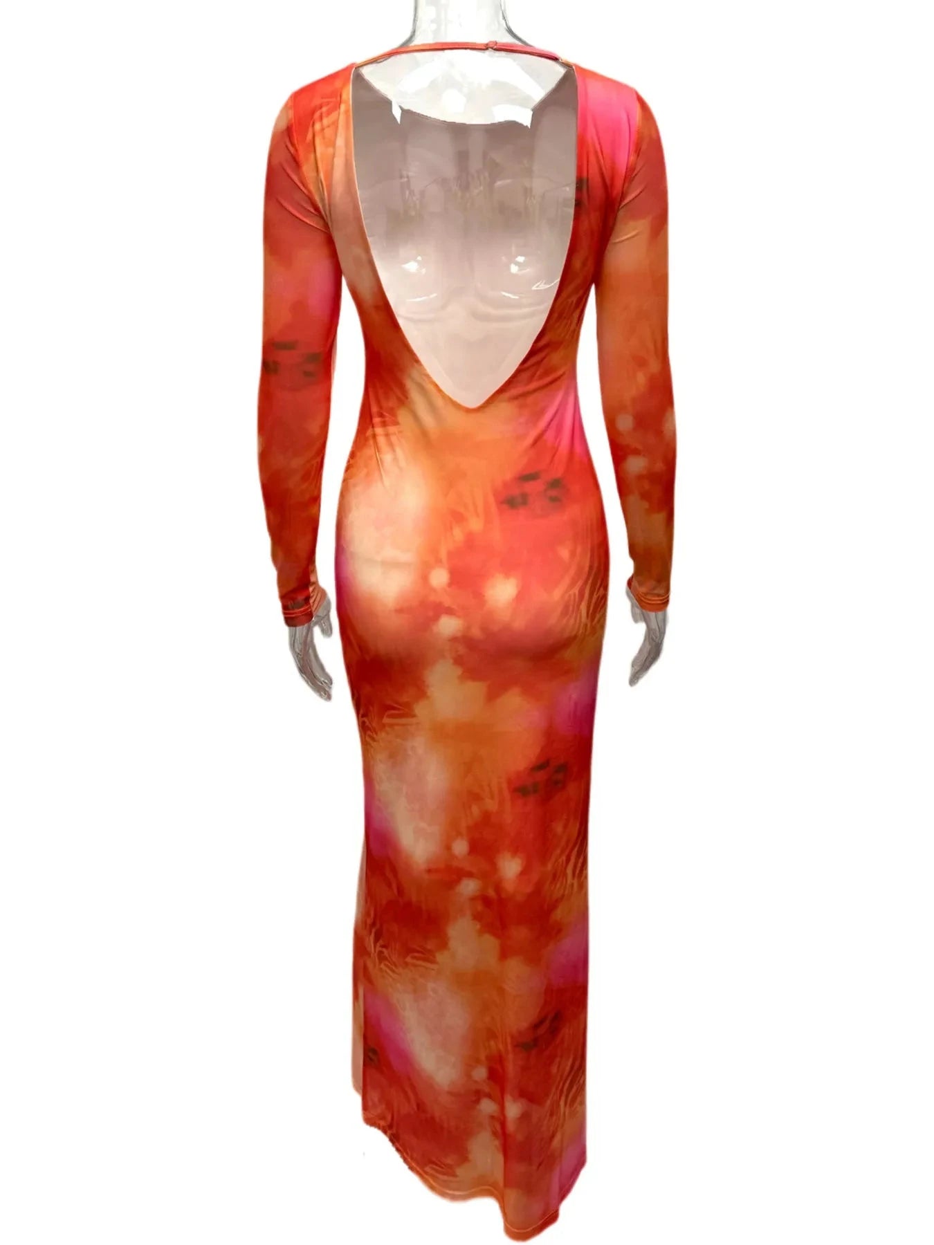 Tie-Dye Long Sleeve Maxi Bodycon Dress