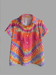 Tie-Dye Short Sleeve Button-Up Shirt