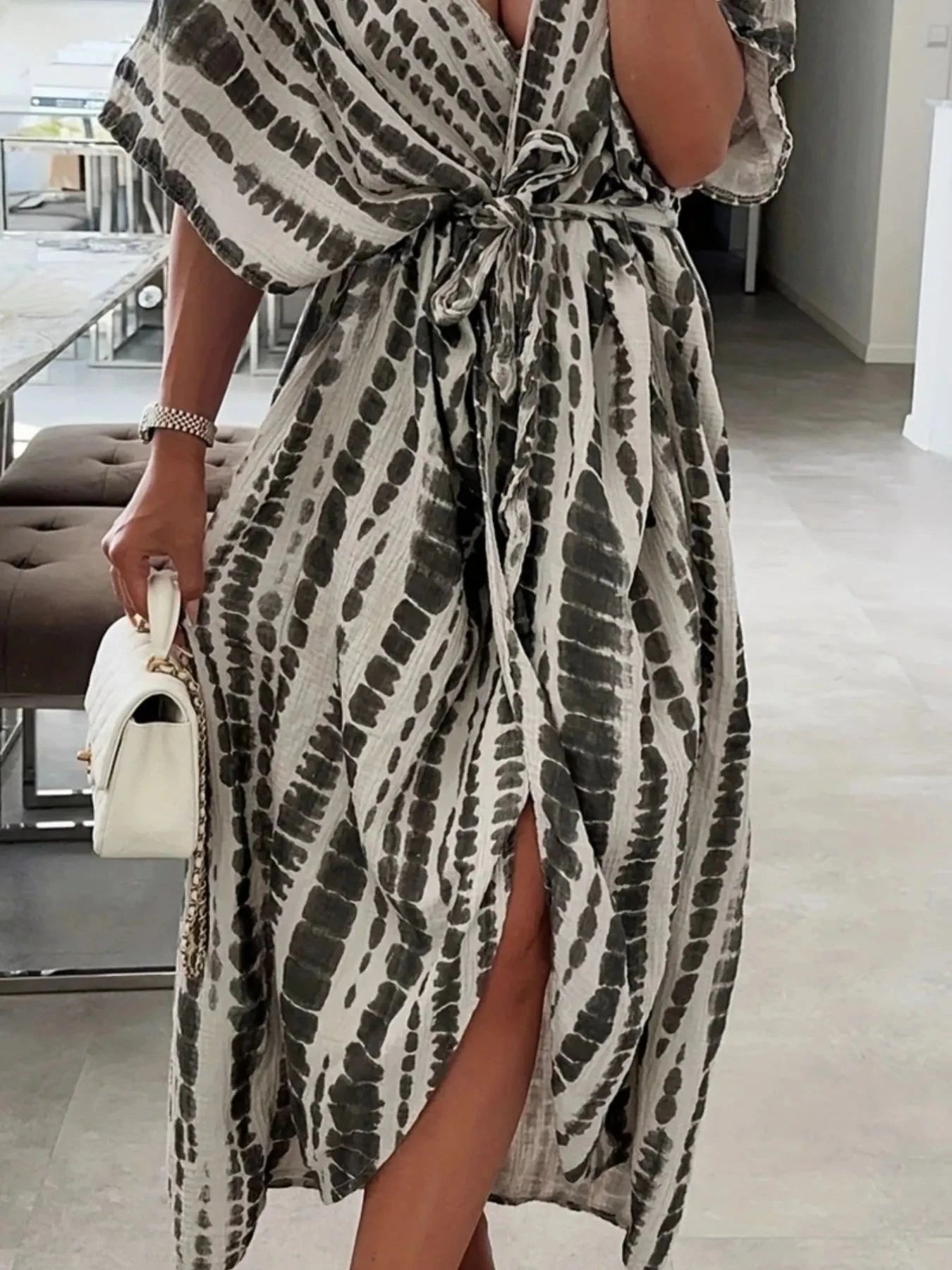 Tie-Dye Tie Waist Wrap Dress