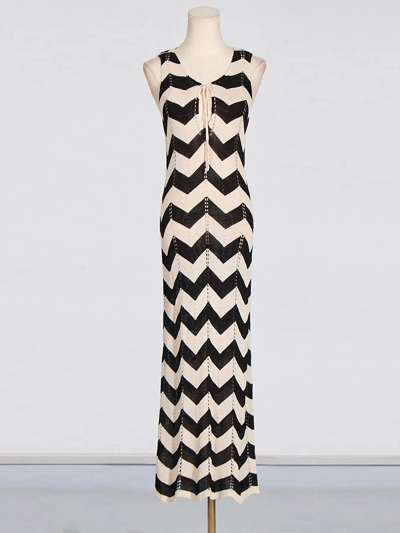 Tie Front Chevron Striped Maxi Dress