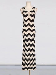 Tie Front Chevron Striped Maxi Dress