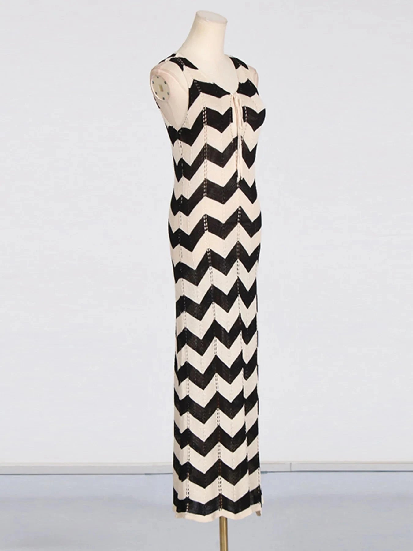 Tie Front Chevron Striped Maxi Dress