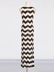 Tie Front Chevron Striped Maxi Dress
