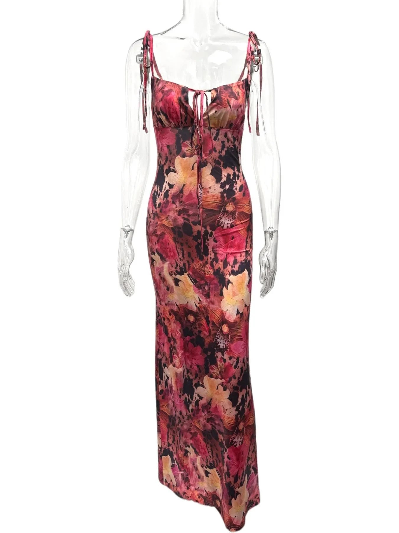 Tie Front Floral Print Maxi Dress
