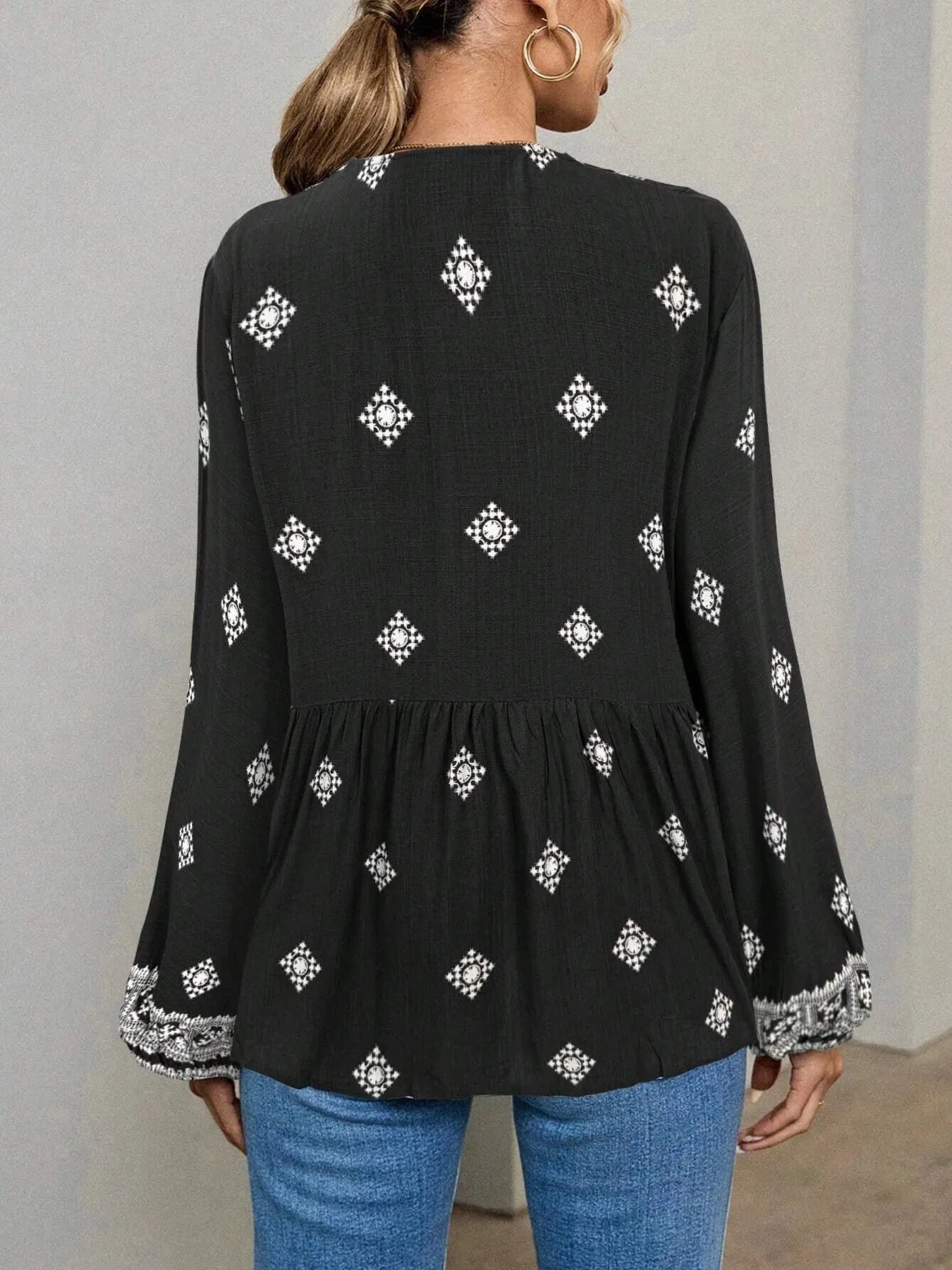 Tie Front Long Sleeve Blouse