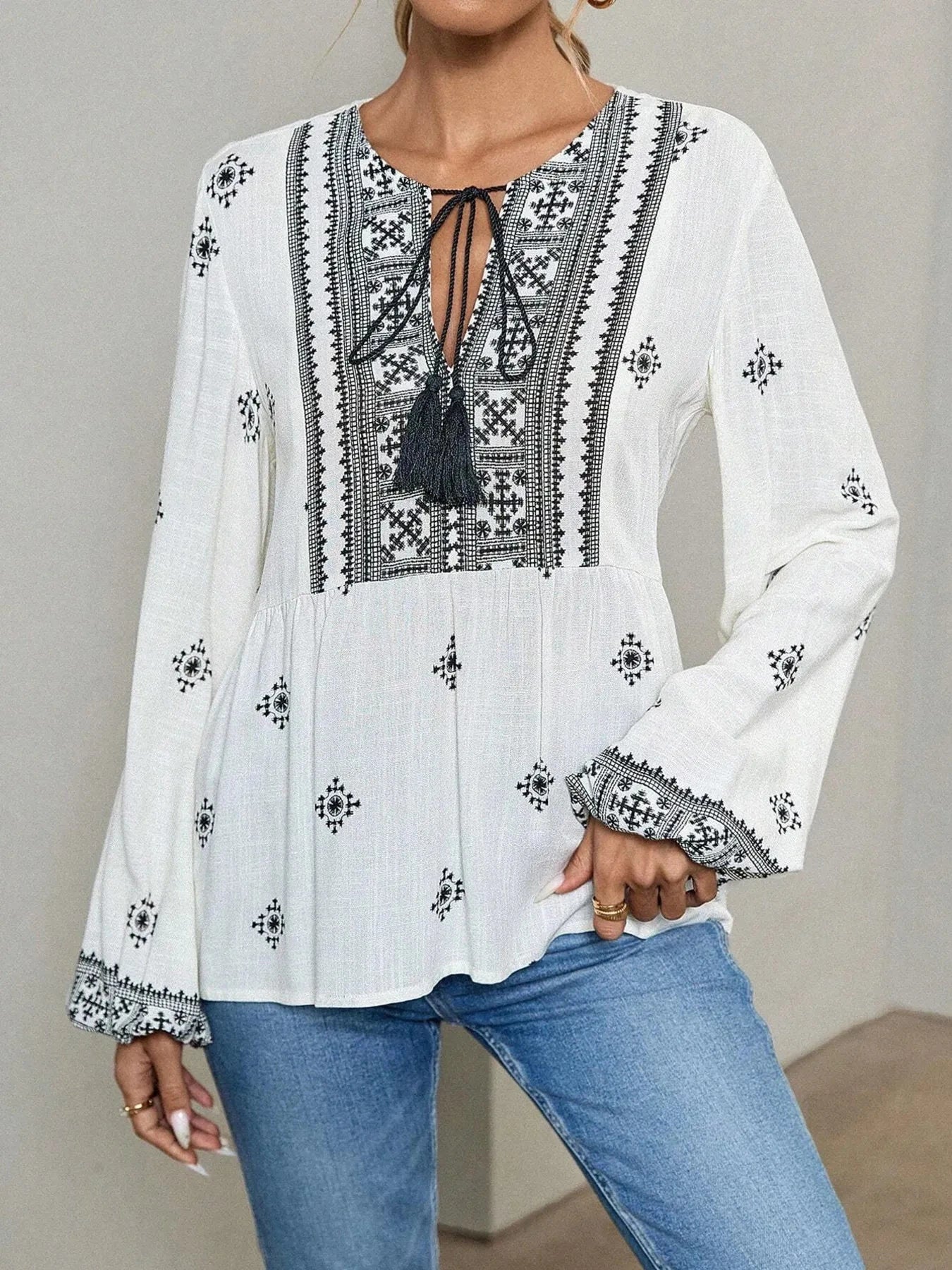 Tie Front Long Sleeve Blouse