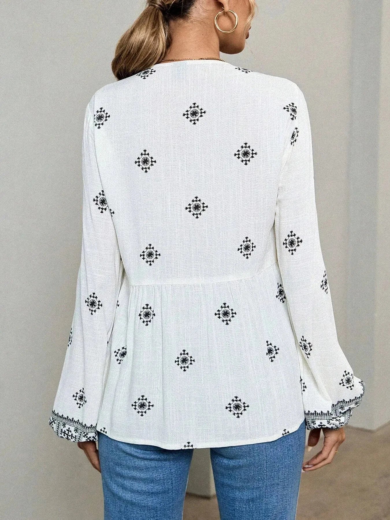 Tie Front Long Sleeve Blouse