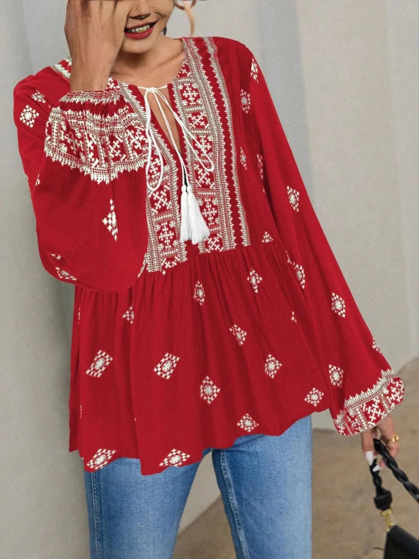 Tie Front Long Sleeve Blouse