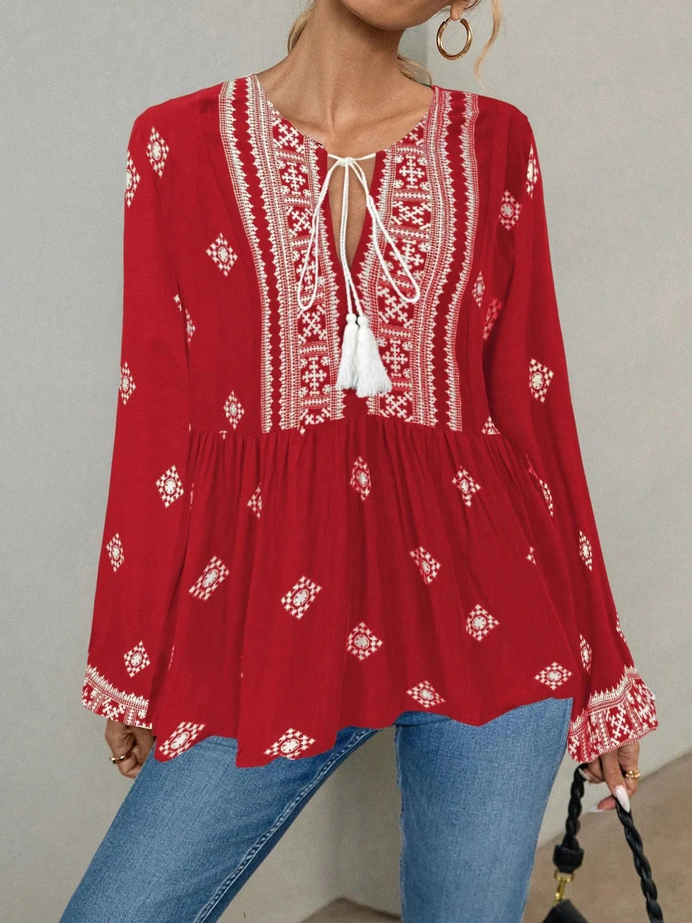 Tie Front Long Sleeve Blouse