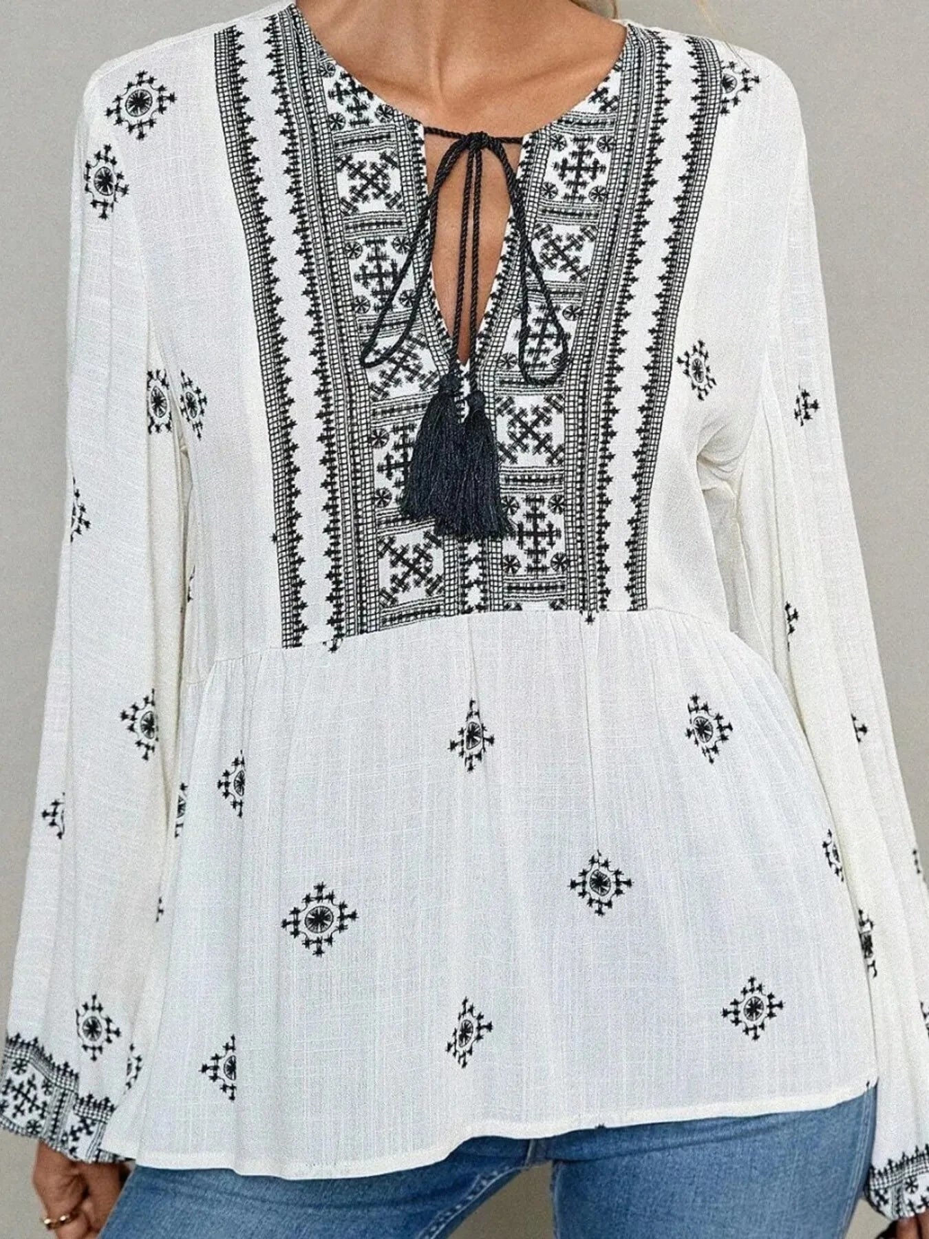 Tie Front Long Sleeve Blouse