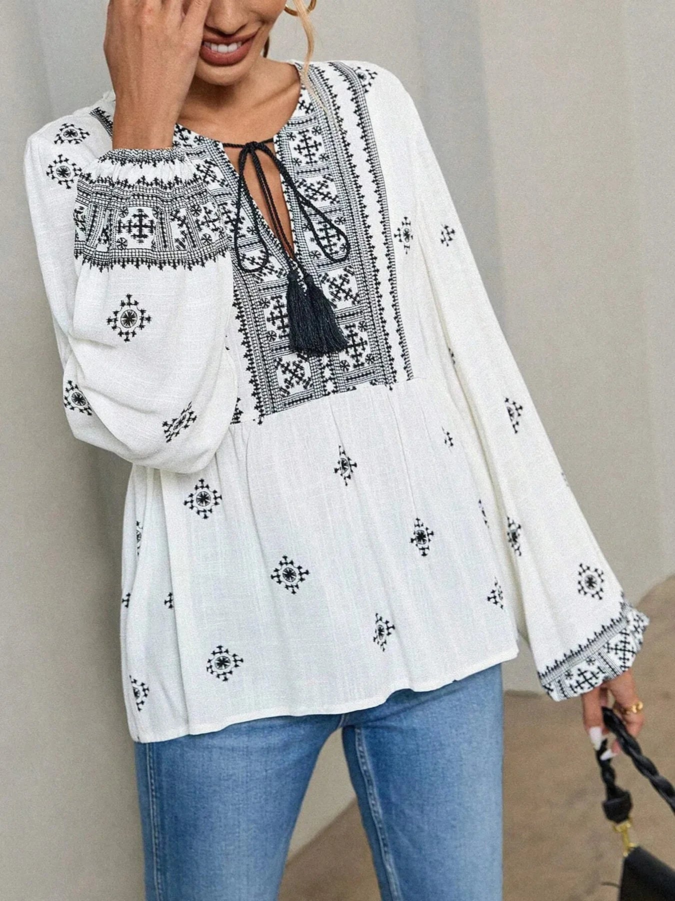 Tie Front Long Sleeve Blouse