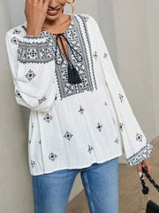 Tie Front Long Sleeve Blouse