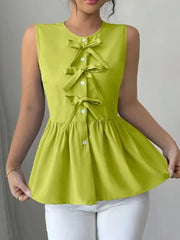 Tie Front Sleeveless Blouse Green / S