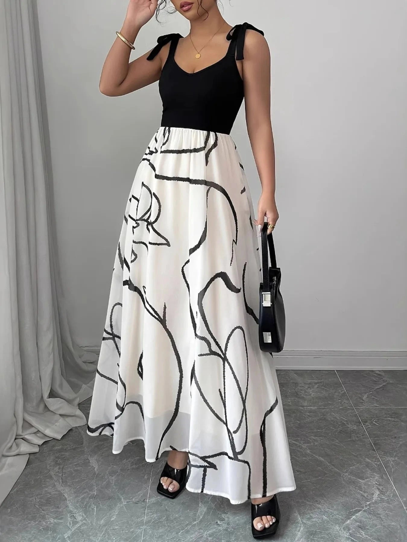 Tie Shoulder V-Neck Maxi Dress