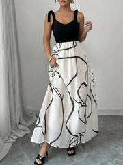 Tie Shoulder V-Neck Maxi Dress Black/White / S