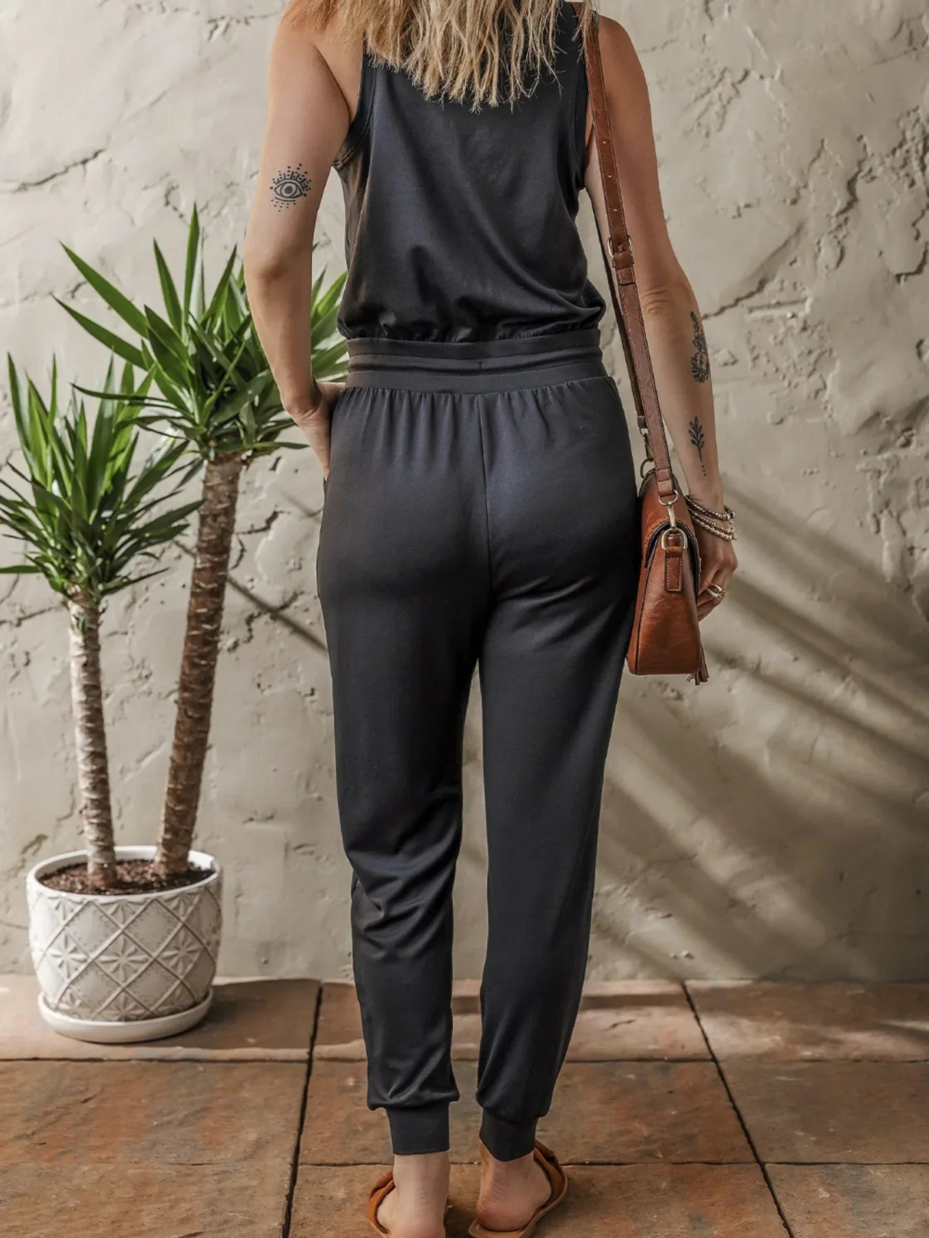 Tie Waist Sleeveless Jogger Jumpsuit