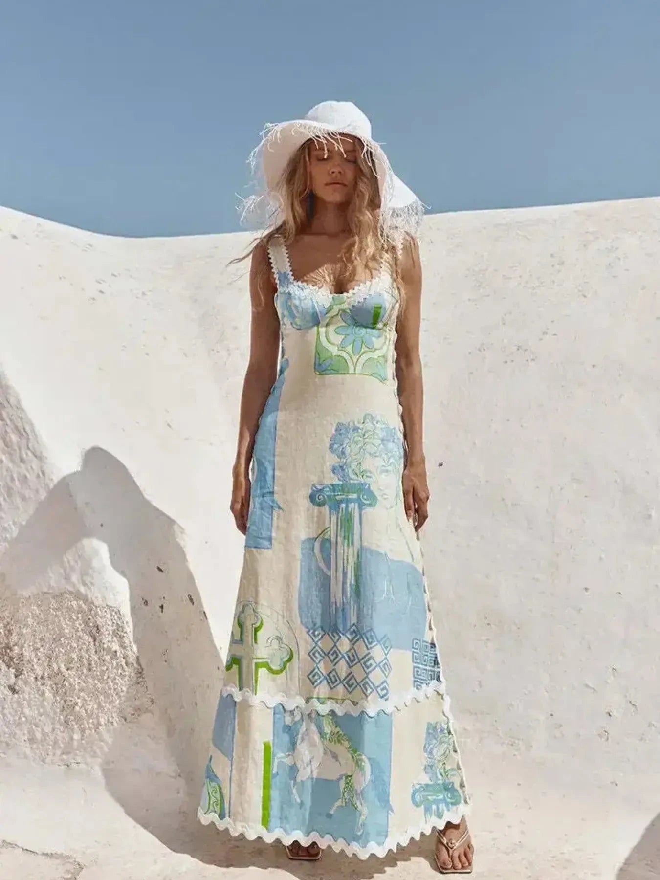 Tied Back Printed Maxi Dress Color / S