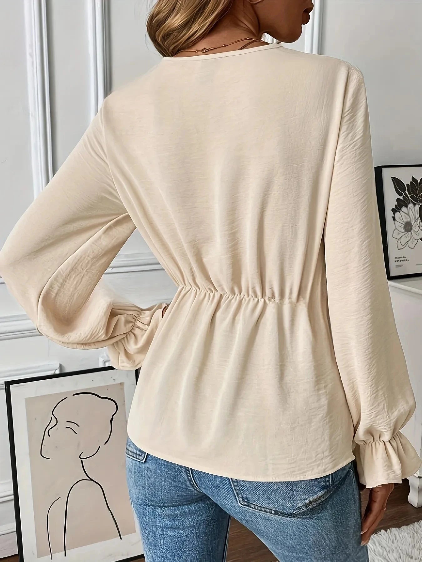 Tied Front Flounce Sleeve Blouse