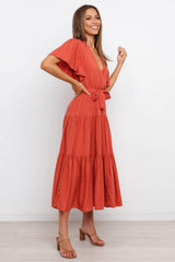 Tied Tiered Short Sleeve Midi Dress