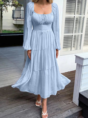 Tiered Balloon Sleeve Midi Dress Blue / S