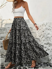 Tiered Floral Maxi Skirt Black / S