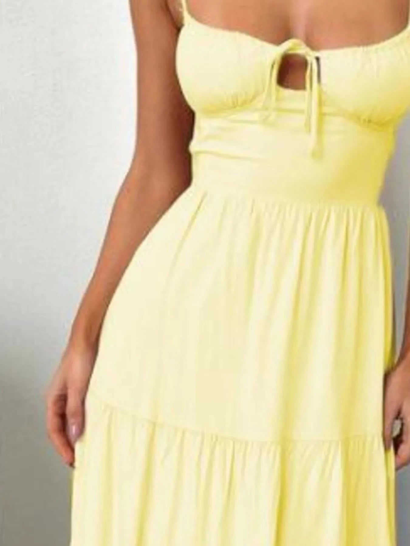 Tiered Lace Up Spaghetti Straps Maxi Dress