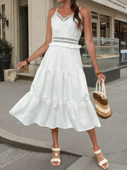 Tiered Midi Dress with Lace Trim Details White / S