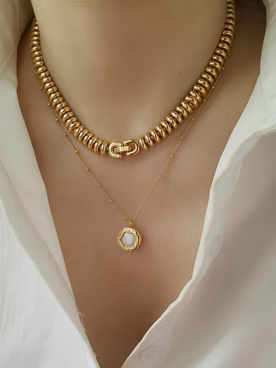Timeless Ribbed Sofia Disc Choker Necklace