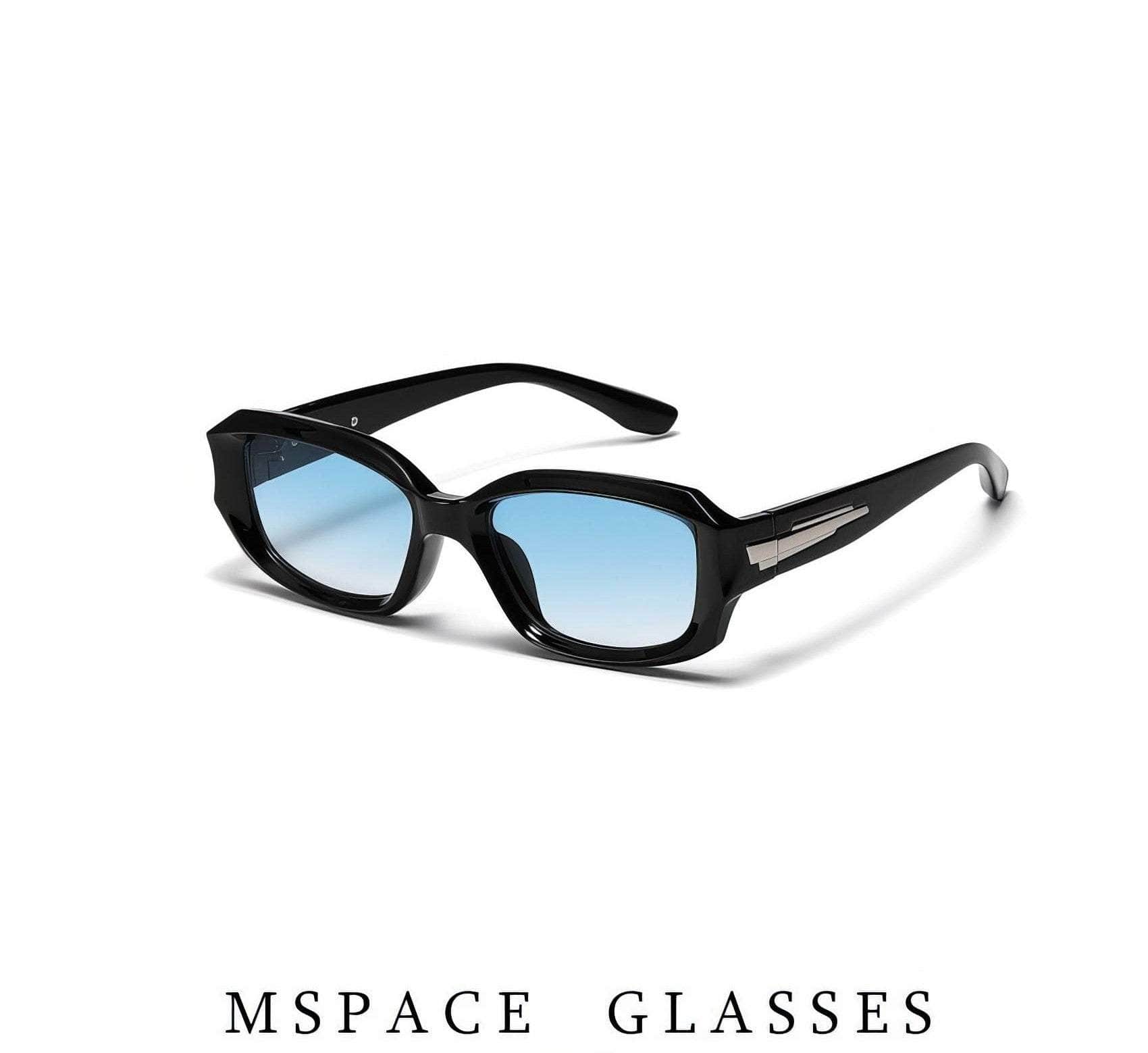 Trendy Clear Frame Sunglasses Black/Blue / Resin