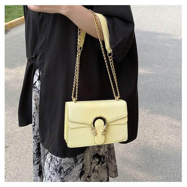 Trendy Metal Chain Crossbody Bag Yellow
