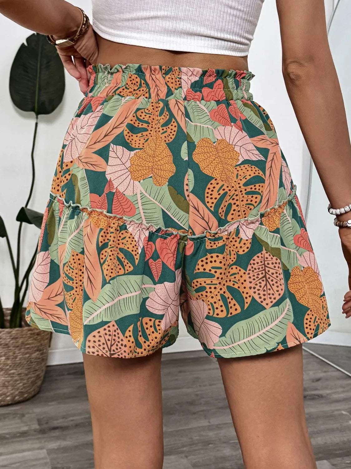 Tropical Print High Waist Shorts