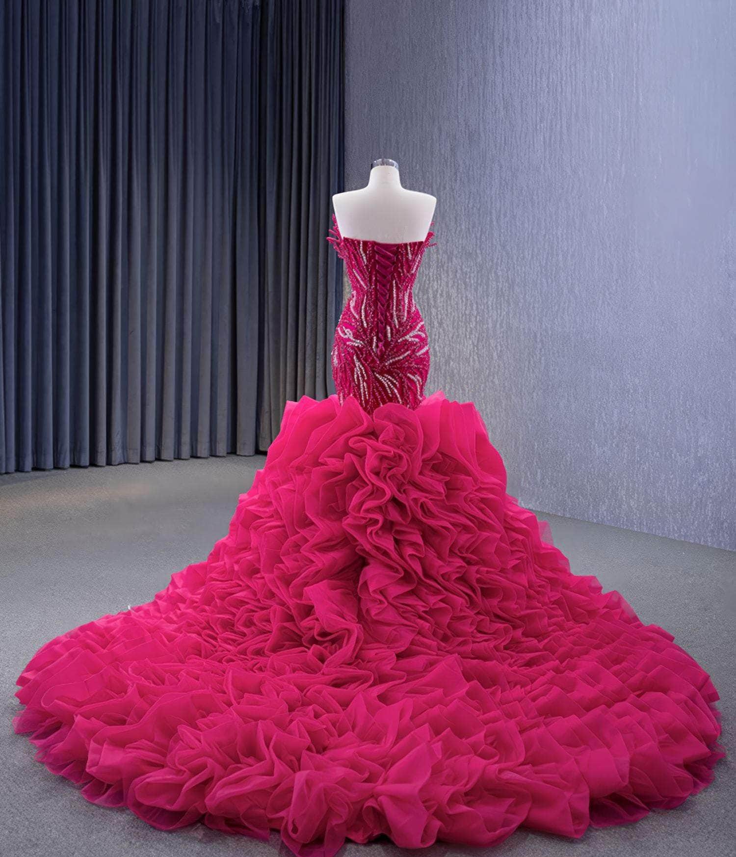 Tube Heavily Beaded Two Toned Ruched Tiered Ball Dress - OPM215